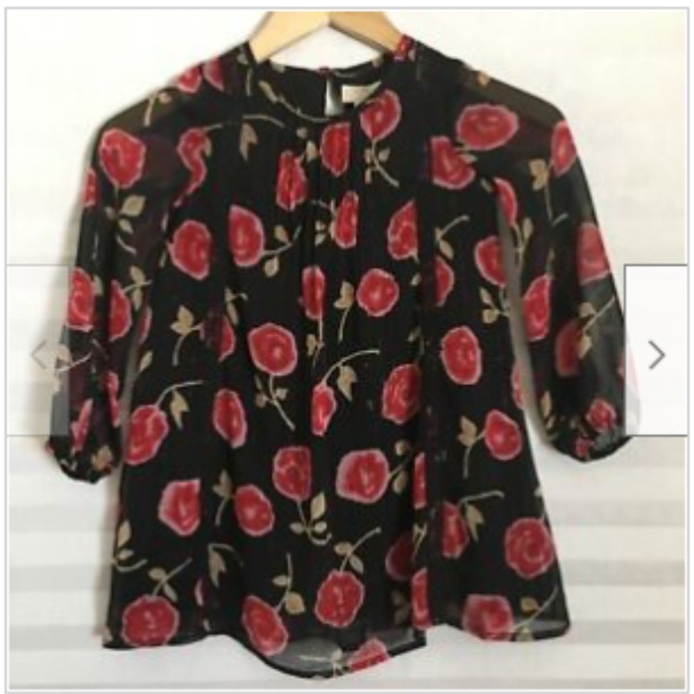 Kate Spade Girls Black Red Gold Streaks Rose Chiffon Dress